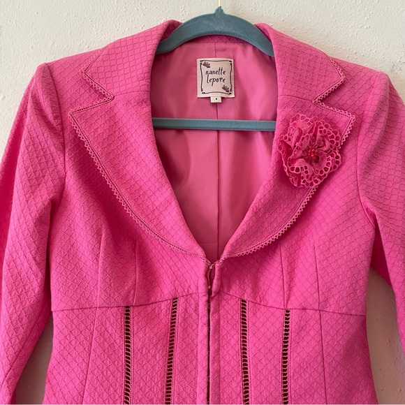 Vintage Nanette Lepore hot pink corset style rossete lace blazer barbiecore sz 4 - Picture 2 of 11